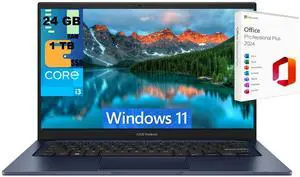 ASUS Vivobook 14 Laptop, 14" FHD (1920 x 1080) Display, Intel Core i3-1215U 6 Cores Processor, Intel UHD Graphics, 24GB DDR4  1TB PCIe SSD, Wi-Fi 6, HDMI, Webcam, Windows 11 ,Office 2024 License