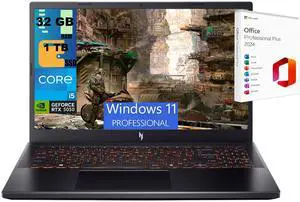 Acer Nitro V 15 Gaming Laptop, 15.6" FHD IPS 165Hz, Intel Core i5-13420H 8 core Processor, NVIDIA GeForce RTX 5050 8GB GDDR6, 32GB DDR5  1TB PCIe SSD, WiFi 6, Windows 11 Pro ,Office 2024 License
