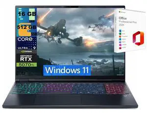 Acer Predator Helios Neo 16 Gaming Laptop, 16" WQXGA 240Hz, Intel Core Ultra 9 275HX 24-Cores Processor, RTX 5070 Ti 12GB GDDR7, 16GB DDR5  512GB PCIe SSD, Windows 11 ,Office 2024 License