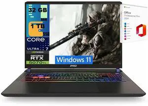 MSI Vector 16 Gaming Laptop, 16" QHD+ 240Hz, Intel 20-core Ultra 7 255HX Processor, NVIDIA GeForce RTX 5070 Ti 12GB Graphic, 32GB DDR5 1TB PCIe SSD, RGB Backlit, Windows 11 ,Office 2024 License MSI Vector 16 Gaming Laptop, 16" QHD+ 240Hz, Intel 20-core Ultra 7 255HX Processor, NVIDIA GeForce RTX 5070 Ti 12GB Graphic, 32GB DDR5 1TB PCIe SSD, RGB Backlit, Windows 11 ,Office 2024 License