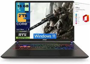 MSI Vector 16 Gaming Laptop, 16" QHD+ 240Hz, Intel 20-core Ultra 7 255HX Processor, NVIDIA GeForce RTX 5070 Ti 12GB Graphic, 16GB DDR5 2TB PCIe SSD, RGB Backlit, Windows 11 ,Office 2024 License MSI Vector 16 Gaming Laptop, 16" QHD+ 240Hz, Intel 20-core Ultra 7 255HX Processor, NVIDIA GeForce RTX 5070 Ti 12GB Graphic, 16GB DDR5 2TB PCIe SSD, RGB Backlit, Windows 11 ,Office 2024 License