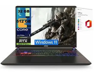 MSI Vector 16 Gaming Laptop, 16" QHD+ 240Hz, Intel 20-core Ultra 7 255HX Processor, NVIDIA GeForce RTX 5070 Ti 12GB Graphic, 32GB DDR5 512GB PCIe SSD, RGB Backlit KB, Windows 11 ,Office 2024 License MSI Vector 16 Gaming Laptop, 16" QHD+ 240Hz, Intel 20-core Ultra 7 255HX Processor, NVIDIA GeForce RTX 5070 Ti 12GB Graphic, 32GB DDR5 512GB PCIe SSD, RGB Backlit KB, Windows 11 ,Office 2024 License