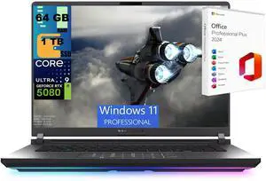 ASUS ROG Strix G16 Gaming Laptop, 16" 2.5K 240Hz, Intel Core Ultra 9 275HX 24 Cores Processor, GeForce RTX 5080 16GB GDDR7, 64GB DDR5  1TB PCIe SSD, Wi-Fi 7, Windows 11 Pro ,Office 2024 License