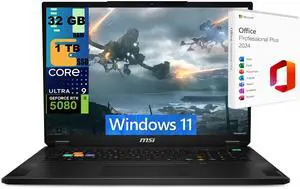 MSI Stealth 18 Gaming Laptop, 18" 240Hz QHD+, Intel Core Ultra 9 275HX 24 Cores Processor, NVIDIA GeForce RTX 5080 16GB GDDR7, 32GB DDR5 1TB PCIe SSD, Wi-Fi 7, Windows 11 MSI Stealth 18 Gaming Laptop, 18" 240Hz QHD+, Intel Core Ultra 9 275HX 24 Cores Processor, NVIDIA GeForce RTX 5080 16GB GDDR7, 32GB DDR5 1TB PCIe SSD, Wi-Fi 7, Windows 11
