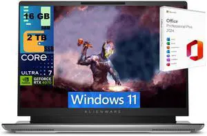 Alienware X16 Gaming Laptop, 16" QHD+ 240Hz, Intel Core Ultra 7-155H 16 cores Processor, NVIDIA GeForce RTX 4070 8GB GDDR6, 16GB  DDR4  2TB PCIe SSD, Backlit KB, Windows 11 Home ,Office 2024 License