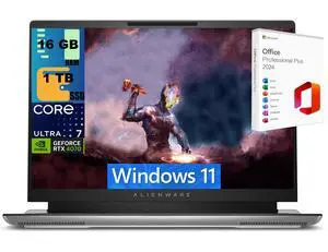 Alienware X16 Gaming Laptop, 16" QHD+ 240Hz, Intel Core Ultra 7-155H 16 cores Processor, NVIDIA GeForce RTX 4070 8GB GDDR6, 16GB  DDR4  1TB PCIe SSD, Backlit KB, Windows 11 Home ,Office 2024 License