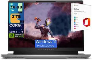 Alienware X16 Gaming Laptop, 16" QHD+ 240Hz, Intel Core Ultra 7-155H 16 cores Processor, NVIDIA GeForce RTX 4070 8GB GDDR6, 16GB  DDR4  2TB PCIe SSD, Backlit KB, Windows 11 Pro ,Office 2024 License