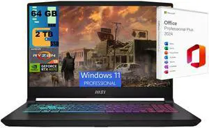MSI Katana A15 Gaming Laptop, 15.6" 144Hz FHD Display, AMD Ryzen 9 8945HS 8-Cores Processor, GeForce RTX 4070 8GB GDDR6, 64GB DDR5  2TB PCIe SSD, Cooler Boost 5, Windows 11 Pro ,Office 2024 License