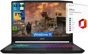 MSI Katana A15 Gaming Laptop, 15.6" 144Hz FHD Display, AMD Ryzen 9 8945HS 8-Cores Processor, GeForce RTX 4070 8GB GDDR6, 32GB DDR5  2TB PCIe SSD, Cooler Boost 5, Windows 11 ,Office 2024 License
