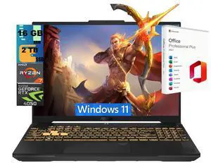 ASUS TUF A16 Gaming Laptop, 16" WUXGA (1920 x 1200) 144Hz, AMD Ryzen 7 170 8-Core Processor, NVIDIA GeForce RTX 4050 6GB GDDR6, 16GB DDR5 2TB PCIe SSD, Wi-Fi 6, Windows 11, Office 2021 License ASUS TUF A16 Gaming Laptop, 16" WUXGA (1920 x 1200) 144Hz, AMD Ryzen 7 170 8-Core Processor, NVIDIA GeForce RTX 4050 6GB GDDR6, 16GB DDR5 2TB PCIe SSD, Wi-Fi 6, Windows 11, Office 2021 License
