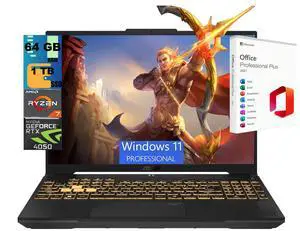 ASUS TUF A16 Gaming Laptop, 16" WUXGA (1920 x 1200) 144Hz, AMD Ryzen 7 170 8-Core Processor, NVIDIA GeForce RTX 4050 6GB GDDR6, 64GB DDR5 1TB PCIe SSD, Wi-Fi 6, Windows 11 Pro, Office 2021 License ASUS TUF A16 Gaming Laptop, 16" WUXGA (1920 x 1200) 144Hz, AMD Ryzen 7 170 8-Core Processor, NVIDIA GeForce RTX 4050 6GB GDDR6, 64GB DDR5 1TB PCIe SSD, Wi-Fi 6, Windows 11 Pro, Office 2021 License
