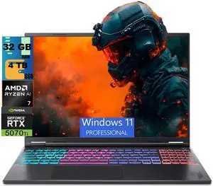 Acer Nitro V 16S Gaming Laptop, 16" WQXGA 180Hz Display, AMD Ryzen AI 7 350 8 cores Processor, NVIDIA GeForce RTX 5070 Ti 12 GB GDDR7, 32GB DDR5 4TB PCIe SSD, Wi-Fi 6E, Windows 11 Pro Acer Nitro V 16S Gaming Laptop, 16" WQXGA 180Hz Display, AMD Ryzen AI 7 350 8 cores Processor, NVIDIA GeForce RTX 5070 Ti 12 GB GDDR7, 32GB DDR5 4TB PCIe SSD, Wi-Fi 6E, Windows 11 Pro