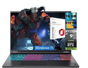 Acer Nitro 16S Gaming Laptop, 16" WQXGA 180Hz Display, AMD Ryzen AI 9 365 10-Cores Processor, NVIDIA GeForce RTX 5070 Ti 12 GB GDDR7, 16GB DDR5 512GB PCIe SSD, Windows 11, Office 2021 License Acer Nitro 16S Gaming Laptop, 16" WQXGA 180Hz Display, AMD Ryzen AI 9 365 10-Cores Processor, NVIDIA GeForce RTX 5070 Ti 12 GB GDDR7, 16GB DDR5 512GB PCIe SSD, Windows 11, Office 2021 License