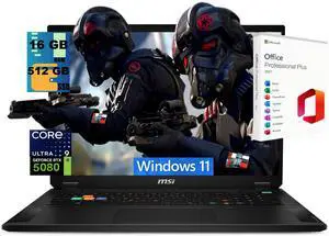 MSI Stealth 18 HX Gaming Laptop, 18" UHD+ 120Hz, Intel Core Ultra 9 275HX 24-Core Processor, GeForce RTX 5080 16GB GDDR7, 16GB DDR5 512GB PCIe SSD, Wi-Fi 7, Windows 11, Office 2021 License MSI Stealth 18 HX Gaming Laptop, 18" UHD+ 120Hz, Intel Core Ultra 9 275HX 24-Core Processor, GeForce RTX 5080 16GB GDDR7, 16GB DDR5 512GB PCIe SSD, Wi-Fi 7, Windows 11, Office 2021 License
