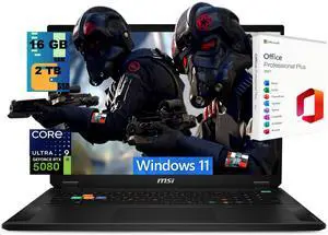 MSI Stealth 18 HX Gaming Laptop, 18" UHD+ 120Hz, Intel Core Ultra 9 275HX 24-Core Processor, GeForce RTX 5080 16GB GDDR7, 16GB DDR5 2TB PCIe SSD, Wi-Fi 7, Windows 11, Office 2021 License MSI Stealth 18 HX Gaming Laptop, 18" UHD+ 120Hz, Intel Core Ultra 9 275HX 24-Core Processor, GeForce RTX 5080 16GB GDDR7, 16GB DDR5 2TB PCIe SSD, Wi-Fi 7, Windows 11, Office 2021 License