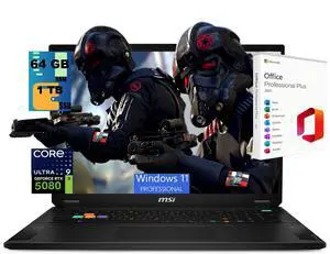 MSI Stealth 18 HX Gaming Laptop, 18" UHD+ 120Hz, Intel Core Ultra 9 275HX 24-Core Processor, GeForce RTX 5080 16GB GDDR7, 64GB DDR5 1TB PCIe SSD, Wi-Fi 7, Windows 11 Pro, Office 2021 License MSI Stealth 18 HX Gaming Laptop, 18" UHD+ 120Hz, Intel Core Ultra 9 275HX 24-Core Processor, GeForce RTX 5080 16GB GDDR7, 64GB DDR5 1TB PCIe SSD, Wi-Fi 7, Windows 11 Pro, Office 2021 License