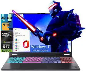 Acer Nitro V 16S Gaming Laptop, 16" WQXGA 180Hz Display, AMD Ryzen AI 7 350 8 cores Processor, NVIDIA GeForce RTX 5070 Ti 12 GB GDDR7, 32GB DDR5 1TB PCIe SSD, Windows 11 Pro, Office 2021 License Acer Nitro V 16S Gaming Laptop, 16" WQXGA 180Hz Display, AMD Ryzen AI 7 350 8 cores Processor, NVIDIA GeForce RTX 5070 Ti 12 GB GDDR7, 32GB DDR5 1TB PCIe SSD, Windows 11 Pro, Office 2021 License
