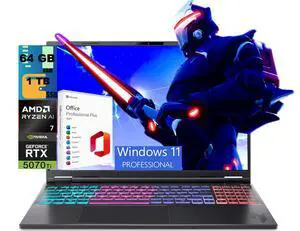Acer Nitro V 16S Gaming Laptop, 16" WQXGA 180Hz Display, AMD Ryzen AI 7 350 8 cores Processor, NVIDIA GeForce RTX 5070 Ti 12 GB GDDR7, 64GB DDR5 1TB PCIe SSD, Windows 11 Pro, Office 2021 License Acer Nitro V 16S Gaming Laptop, 16" WQXGA 180Hz Display, AMD Ryzen AI 7 350 8 cores Processor, NVIDIA GeForce RTX 5070 Ti 12 GB GDDR7, 64GB DDR5 1TB PCIe SSD, Windows 11 Pro, Office 2021 License