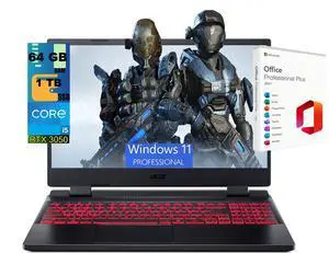 Acer Nitro 5 15 Gaming Laptop, 15.6" FHD 144Hz Display, Intel Core i5-12500H 12-Core Processor, NVIDIA GeForce RTX 3050 Ti 4GB GDDR6, 64GB DDR5 1TB PCIe SSD, Windows 11 Pro, Office 2021 License Acer Nitro 5 15 Gaming Laptop, 15.6" FHD 144Hz Display, Intel Core i5-12500H 12-Core Processor, NVIDIA GeForce RTX 3050 Ti 4GB GDDR6, 64GB DDR5 1TB PCIe SSD, Windows 11 Pro, Office 2021 License