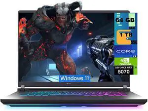 ASUS ROG Strix G16 Gaming Laptop, 16" FHD+ Display, Intel Core i9-14900HX 24 cores Processor, NVIDIA GeForce RTX 5070 8GB GDDR7, 64GB DDR5 1TB PCIe SSD, Wi-Fi 7, Windows 11 ASUS ROG Strix G16 Gaming Laptop, 16" FHD+ Display, Intel Core i9-14900HX 24 cores Processor, NVIDIA GeForce RTX 5070 8GB GDDR7, 64GB DDR5 1TB PCIe SSD, Wi-Fi 7, Windows 11