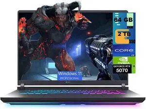 ASUS ROG Strix G16 Gaming Laptop, 16" FHD+ Display, Intel Core i9-14900HX 24 cores Processor, NVIDIA GeForce RTX 5070 8GB GDDR7, 64GB DDR5 2TB PCIe SSD, Wi-Fi 7, Windows 11 Pro ASUS ROG Strix G16 Gaming Laptop, 16" FHD+ Display, Intel Core i9-14900HX 24 cores Processor, NVIDIA GeForce RTX 5070 8GB GDDR7, 64GB DDR5 2TB PCIe SSD, Wi-Fi 7, Windows 11 Pro