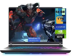 ASUS ROG Strix G16 Gaming Laptop, 16" FHD+ Display, Intel Core i9-14900HX 24 cores Processor, NVIDIA GeForce RTX 5070 8GB GDDR7, 64GB DDR5 1TB PCIe SSD, Wi-Fi 7, Windows 11 Pro ASUS ROG Strix G16 Gaming Laptop, 16" FHD+ Display, Intel Core i9-14900HX 24 cores Processor, NVIDIA GeForce RTX 5070 8GB GDDR7, 64GB DDR5 1TB PCIe SSD, Wi-Fi 7, Windows 11 Pro