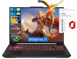 ASUS TUF A16 Gaming Laptop, 16" WUXGA 144Hz, AMD Ryzen 7 170 8 Cores Processor, NVIDIA GeForce RTX 4050 6GB GDDR6 Graphics, 32GB DDR5 1TB PCIe SSD, Wi-Fi 6, Windows 11, Office 2021 License ASUS TUF A16 Gaming Laptop, 16" WUXGA 144Hz, AMD Ryzen 7 170 8 Cores Processor, NVIDIA GeForce RTX 4050 6GB GDDR6 Graphics, 32GB DDR5 1TB PCIe SSD, Wi-Fi 6, Windows 11, Office 2021 License