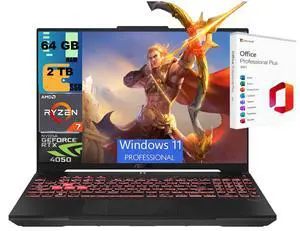ASUS TUF A16 Gaming Laptop, 16" WUXGA 144Hz, AMD Ryzen 7 170 8 Cores Processor, NVIDIA GeForce RTX 4050 6GB GDDR6 Graphics, 64GB DDR5 2TB PCIe SSD, Wi-Fi 6, Windows 11 Pro, Office 2021 License ASUS TUF A16 Gaming Laptop, 16" WUXGA 144Hz, AMD Ryzen 7 170 8 Cores Processor, NVIDIA GeForce RTX 4050 6GB GDDR6 Graphics, 64GB DDR5 2TB PCIe SSD, Wi-Fi 6, Windows 11 Pro, Office 2021 License