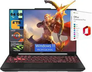 ASUS TUF A16 Gaming Laptop, 16" WUXGA 144Hz, AMD Ryzen 7 170 8 Cores Processor, NVIDIA GeForce RTX 4050 6GB GDDR6 Graphics, 64GB DDR5 4TB PCIe SSD, Wi-Fi 6, Windows 11 Pro, Office 2021 License ASUS TUF A16 Gaming Laptop, 16" WUXGA 144Hz, AMD Ryzen 7 170 8 Cores Processor, NVIDIA GeForce RTX 4050 6GB GDDR6 Graphics, 64GB DDR5 4TB PCIe SSD, Wi-Fi 6, Windows 11 Pro, Office 2021 License