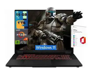 ASUS TUF A18 Gaming Laptop, 18" WUXGA 144Hz, AMD 8-core Ryzen 7 260 Processor, NVIDIA GeForce RTX 5060 8GB GDDR7, 16GB DDR5 1TB PCIe SSD, Wi-Fi 6E, Windows 11, Office 2021 License ASUS TUF A18 Gaming Laptop, 18" WUXGA 144Hz, AMD 8-core Ryzen 7 260 Processor, NVIDIA GeForce RTX 5060 8GB GDDR7, 16GB DDR5 1TB PCIe SSD, Wi-Fi 6E, Windows 11, Office 2021 License
