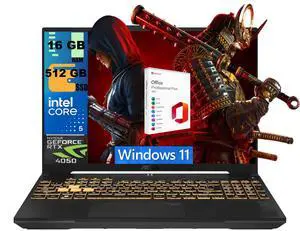 ASUS TUF F16 Gaming Laptop, 16" WUXGA 144Hz, Intel 8-core Core 5 210H Processor, NVIDIA GeForce RTX 4050 6GB Graphics, 16GB DDR5 512GB PCIe SSD, Wi-Fi 6, Windows 11, Office 2021 License ASUS TUF F16 Gaming Laptop, 16" WUXGA 144Hz, Intel 8-core Core 5 210H Processor, NVIDIA GeForce RTX 4050 6GB Graphics, 16GB DDR5 512GB PCIe SSD, Wi-Fi 6, Windows 11, Office 2021 License