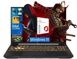 ASUS TUF F16 Gaming Laptop, 16" WUXGA 144Hz, Intel 8-core Core 5 210H Processor, NVIDIA GeForce RTX 4050 6GB Graphics, 16GB DDR5 1TB PCIe SSD, Wi-Fi 6, Windows 11, Office 2021 License ASUS TUF F16 Gaming Laptop, 16" WUXGA 144Hz, Intel 8-core Core 5 210H Processor, NVIDIA GeForce RTX 4050 6GB Graphics, 16GB DDR5 1TB PCIe SSD, Wi-Fi 6, Windows 11, Office 2021 License