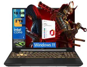 ASUS TUF F16 Gaming Laptop, 16" WUXGA 144Hz, Intel 8-core Core 5 210H Processor, NVIDIA GeForce RTX 4050 6GB Graphics, 16GB DDR5 2TB PCIe SSD, Wi-Fi 6, Windows 11, Office 2021 License ASUS TUF F16 Gaming Laptop, 16" WUXGA 144Hz, Intel 8-core Core 5 210H Processor, NVIDIA GeForce RTX 4050 6GB Graphics, 16GB DDR5 2TB PCIe SSD, Wi-Fi 6, Windows 11, Office 2021 License