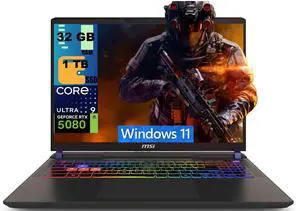MSI Vector 16 Gaming Laptop, 16" QHD+ (2560 x 1600) 240Hz, Intel 24-core Ultra 9 275HX Processor, NVIDIA GeForce RTX 5080 16GB Graphics, 32GB DDR5 1TB PCIe SSD, Wi-Fi7, Windows 11 MSI Vector 16 Gaming Laptop, 16" QHD+ (2560 x 1600) 240Hz, Intel 24-core Ultra 9 275HX Processor, NVIDIA GeForce RTX 5080 16GB Graphics, 32GB DDR5 1TB PCIe SSD, Wi-Fi7, Windows 11