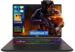 MSI Vector 16 Gaming Laptop, 16" QHD+ (2560 x 1600) 240Hz, Intel 24-core Ultra 9 275HX Processor, NVIDIA GeForce RTX 5080 16GB Graphics, 64GB DDR5 4TB PCIe SSD, Wi-Fi7, Windows 11 MSI Vector 16 Gaming Laptop, 16" QHD+ (2560 x 1600) 240Hz, Intel 24-core Ultra 9 275HX Processor, NVIDIA GeForce RTX 5080 16GB Graphics, 64GB DDR5 4TB PCIe SSD, Wi-Fi7, Windows 11