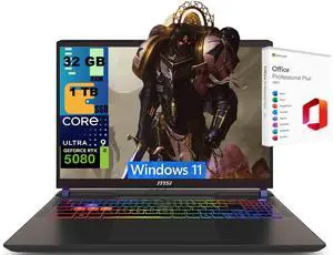MSI Vector 16 Gaming Laptop, 16" QHD+ 240Hz, Intel 24-core Ultra 9 275HX Processor, NVIDIA GeForce RTX 5080 16GB Graphics, 32GB DDR5 1TB PCIe SSD, Wi-Fi7, Windows 11, Office 2021 License MSI Vector 16 Gaming Laptop, 16" QHD+ 240Hz, Intel 24-core Ultra 9 275HX Processor, NVIDIA GeForce RTX 5080 16GB Graphics, 32GB DDR5 1TB PCIe SSD, Wi-Fi7, Windows 11, Office 2021 License