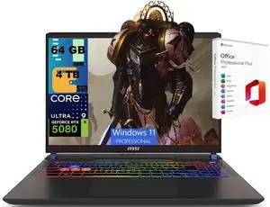 MSI Vector 16 Gaming Laptop, 16" QHD+ 240Hz, Intel 24-core Ultra 9 275HX Processor, NVIDIA GeForce RTX 5080 16GB Graphics, 64GB DDR5 4TB PCIe SSD, Wi-Fi7, Windows 11 Pro, Office 2021 License MSI Vector 16 Gaming Laptop, 16" QHD+ 240Hz, Intel 24-core Ultra 9 275HX Processor, NVIDIA GeForce RTX 5080 16GB Graphics, 64GB DDR5 4TB PCIe SSD, Wi-Fi7, Windows 11 Pro, Office 2021 License