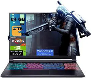Acer Nitro V 16 Gaming Laptop, 16" WQXGA (2560 x 1600) 180Hz Display, AMD 8-core Ryzen 7 260 Processor, NVIDIA GeForce RTX 5070 8GB GDDR7, 64GB DDR5 4TB PCIe SSD, Wi-Fi 6, Windows 11 Pro Acer Nitro V 16 Gaming Laptop, 16" WQXGA (2560 x 1600) 180Hz Display, AMD 8-core Ryzen 7 260 Processor, NVIDIA GeForce RTX 5070 8GB GDDR7, 64GB DDR5 4TB PCIe SSD, Wi-Fi 6, Windows 11 Pro