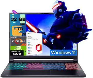 Acer Nitro V 16 Gaming Laptop, 16" WQXGA 180Hz Display, AMD 8-core Ryzen 7 260 Processor, NVIDIA GeForce RTX 5070 8GB GDDR7, 32GB DDR5 1TB PCIe SSD, Wi-Fi 6, Windows 11, Office 2021 License Acer Nitro V 16 Gaming Laptop, 16" WQXGA 180Hz Display, AMD 8-core Ryzen 7 260 Processor, NVIDIA GeForce RTX 5070 8GB GDDR7, 32GB DDR5 1TB PCIe SSD, Wi-Fi 6, Windows 11, Office 2021 License