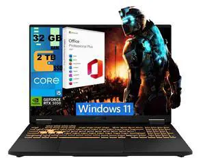 ASUS TUF F16 Gaming Laptop, 16" WUXGA 165Hz, Intel 10-core i5-13450HX Processor, NVIDIA GeForce RTX 5050 8GB GDDR7, 32GB DDR5 2TB PCIe SSD, RGB Backlit, Windows 11, Office 2021 License ASUS TUF F16 Gaming Laptop, 16" WUXGA 165Hz, Intel 10-core i5-13450HX Processor, NVIDIA GeForce RTX 5050 8GB GDDR7, 32GB DDR5 2TB PCIe SSD, RGB Backlit, Windows 11, Office 2021 License