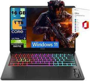 HP Omen Transcend 14 Gaming AI Laptop, 14" 3K (2880x1800) OLED 120Hz Display, Intel 16-core Ultra 9 285H Processor, RTX 5070 8GB Graphic, 16GB DDR5 1TB PCIe SSD, Windows 11, Office 2021 License HP Omen Transcend 14 Gaming AI Laptop, 14" 3K (2880x1800) OLED 120Hz Display, Intel 16-core Ultra 9 285H Processor, RTX 5070 8GB Graphic, 16GB DDR5 1TB PCIe SSD, Windows 11, Office 2021 License