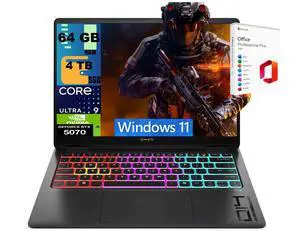 HP Omen Transcend 14 Gaming AI Laptop, 14" 3K (2880x1800) OLED 120Hz Display, Intel 16-core Ultra 9 285H Processor, RTX 5070 8GB Graphic, 64GB DDR5 4TB PCIe SSD, Windows 11, Office 2021 License HP Omen Transcend 14 Gaming AI Laptop, 14" 3K (2880x1800) OLED 120Hz Display, Intel 16-core Ultra 9 285H Processor, RTX 5070 8GB Graphic, 64GB DDR5 4TB PCIe SSD, Windows 11, Office 2021 License