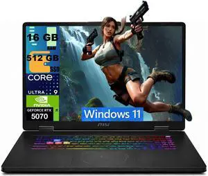 MSI Crosshair 18 Gaming Laptop, 18" QHD+ 240Hz, Intel 24-core Ultra 9 275HX Processor, NVIDIA GeForce RTX 5070 8 GB GDDR7, 16GB DDR5 512GB PCIe SSD, Wi-Fi 6E, Windows 11 MSI Crosshair 18 Gaming Laptop, 18" QHD+ 240Hz, Intel 24-core Ultra 9 275HX Processor, NVIDIA GeForce RTX 5070 8 GB GDDR7, 16GB DDR5 512GB PCIe SSD, Wi-Fi 6E, Windows 11
