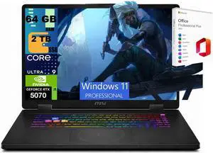 MSI Crosshair 18 Gaming Laptop, 18" QHD+ 240Hz, Intel 24-core Ultra 9 275HX Processor, NVIDIA GeForce RTX 5070 8 GB GDDR7, 64GB DDR5 2TB PCIe SSD, Wi-Fi 6E, Windows 11 Pro, Office 2021 License MSI Crosshair 18 Gaming Laptop, 18" QHD+ 240Hz, Intel 24-core Ultra 9 275HX Processor, NVIDIA GeForce RTX 5070 8 GB GDDR7, 64GB DDR5 2TB PCIe SSD, Wi-Fi 6E, Windows 11 Pro, Office 2021 License