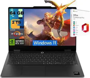 Lenovo LOQ 15 Gaming Laptop, 15.6" FHD 144Hz, AMD 8-core Ryzen 7 170 Processor, NVIDIA GeForce RTX 5050 8GB GDDR7, 64GB DDR5 2TB PCIe SSD, Wi-Fi 6, Windows 11, Office 2021 License Lenovo LOQ 15 Gaming Laptop, 15.6" FHD 144Hz, AMD 8-core Ryzen 7 170 Processor, NVIDIA GeForce RTX 5050 8GB GDDR7, 64GB DDR5 2TB PCIe SSD, Wi-Fi 6, Windows 11, Office 2021 License