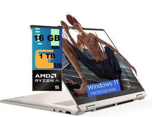 Lenovo Yoga 7 14 2-in-1 Laptop, 14" WUXGA (1920x1200) Touchscreen, AMD Ryzen AI 5 430 Quad-core processor, AMD Radeon 840M Graphics, 16GB DDR5 1TB PCIe SSD, Wi-Fi 7, Windows 11 Pro Lenovo Yoga 7 14 2-in-1 Laptop, 14" WUXGA (1920x1200) Touchscreen, AMD Ryzen AI 5 430 Quad-core processor, AMD Radeon 840M Graphics, 16GB DDR5 1TB PCIe SSD, Wi-Fi 7, Windows 11 Pro