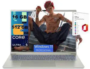 Acer Swift 16 Laptop, 16" WUXGA (1920x1200) OLED Touchscreen, Intel 6-core Ultra 5 322 Processor, Intel Graphics, 16GB DDR5 512GB PCIe SSD, Wi-Fi 7, Windows 11 Pro, Office 2021 License Acer Swift 16 Laptop, 16" WUXGA (1920x1200) OLED Touchscreen, Intel 6-core Ultra 5 322 Processor, Intel Graphics, 16GB DDR5 512GB PCIe SSD, Wi-Fi 7, Windows 11 Pro, Office 2021 License