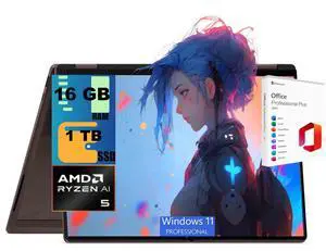 HP OmniBook X Flip 14 2-in-1 Laptop, 14" WUXGA OLED Touchscreen, AMD 4-core Ryzen AI 5 430 Processor, AMD Radeon 840M Graphics, 16GB DDR4 1TB PCIe SSD, Windows 11 Pro, Office 2021 License HP OmniBook X Flip 14 2-in-1 Laptop, 14" WUXGA OLED Touchscreen, AMD 4-core Ryzen AI 5 430 Processor, AMD Radeon 840M Graphics, 16GB DDR4 1TB PCIe SSD, Windows 11 Pro, Office 2021 License