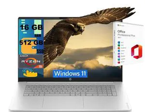 HP OmniBook 3 17 Business Laptop, 17.3" FHD Touchscreen, AMD 6-core Ryzen 5 130 Processor, AMD Radeon 660M, 16GB DDR4 512GB PCIe SSD, Backlit Wi-Fi 6, Windows 11, Office 2021 License HP OmniBook 3 17 Business Laptop, 17.3" FHD Touchscreen, AMD 6-core Ryzen 5 130 Processor, AMD Radeon 660M, 16GB DDR4 512GB PCIe SSD, Backlit Wi-Fi 6, Windows 11, Office 2021 License
