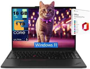 Lenovo ThinkPad T16 Business Laptop, 16.0" WUXGA Display, Intel Ultra 5-225U 12-Cores Processor, Integrated Graphics, 16GB DDR5 1TB PCIe SSD, Fingerprint, Windows 11, Office 2021 License Lenovo ThinkPad T16 Business Laptop, 16.0" WUXGA Display, Intel Ultra 5-225U 12-Cores Processor, Integrated Graphics, 16GB DDR5 1TB PCIe SSD, Fingerprint, Windows 11, Office 2021 License